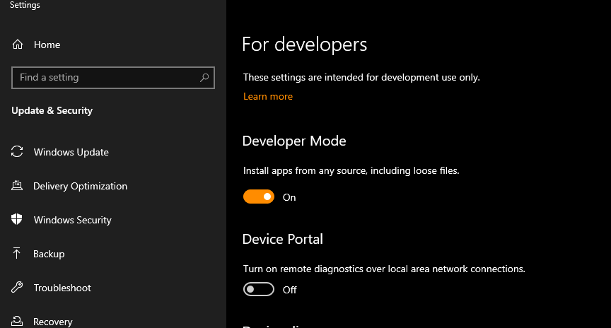 enable developer option 